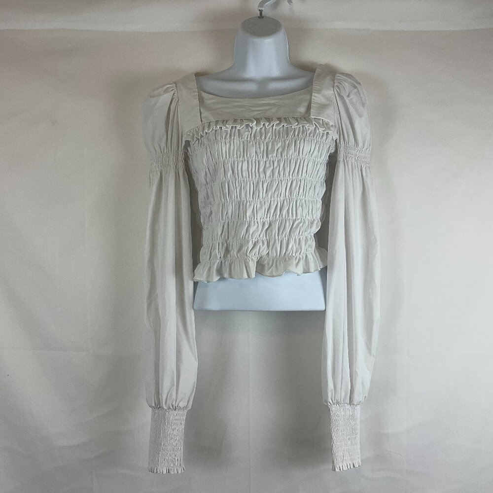 Choosy Blouse XS White Ruffle Gathered Long Sleeve